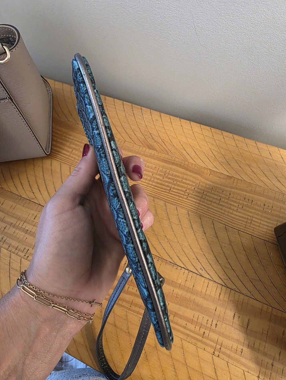 Coach Teal Snake Patterned Nylon Wristlet - Picture 6 of 8